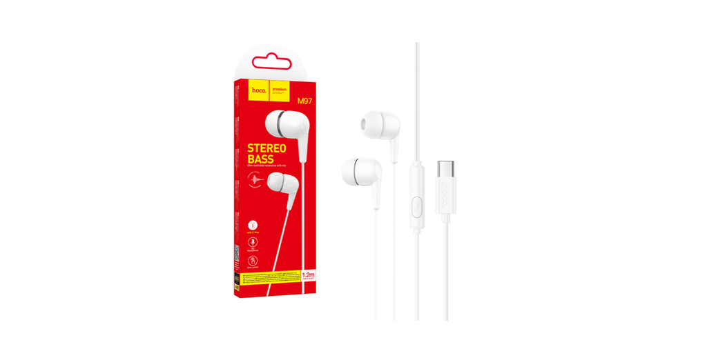 Auscultadores com Cabo Hoco M97 Enjoy com Microfone Tipo-C 1,2m Branco