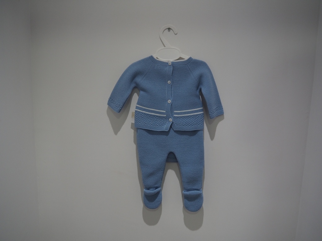 Conjunto de Malha para Bebé Azul com Detalhes Brancos