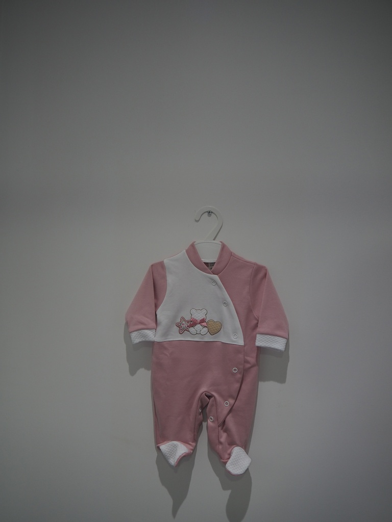 Babygrow de Bebé Rosa e Branco com Ursinho