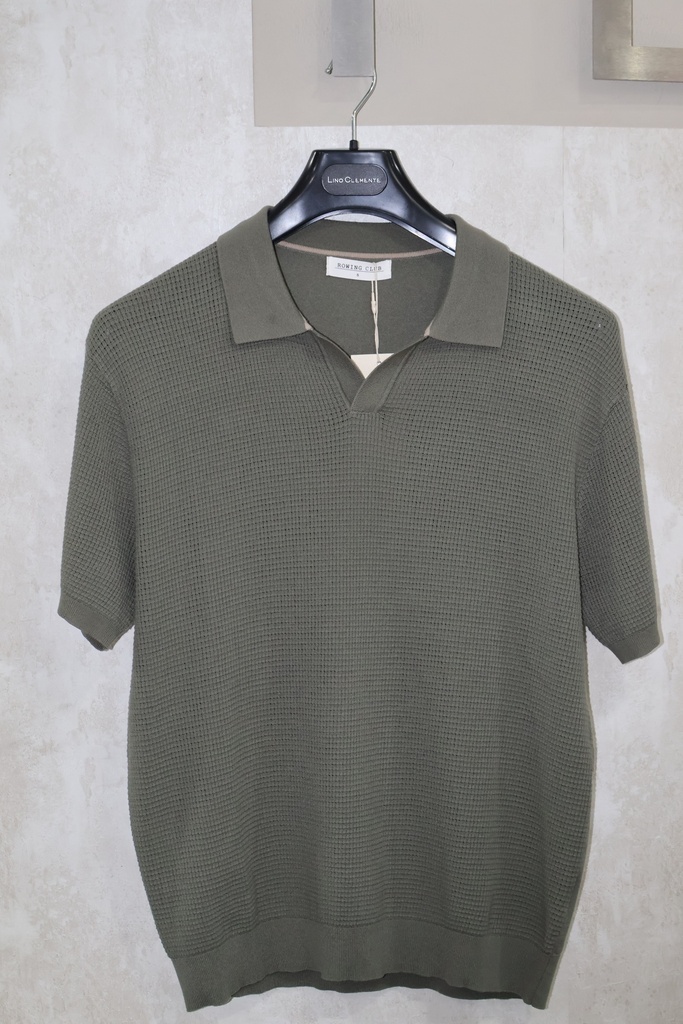 Polo Knit Rowing Club: Malha Estruturada em Verde Oliva