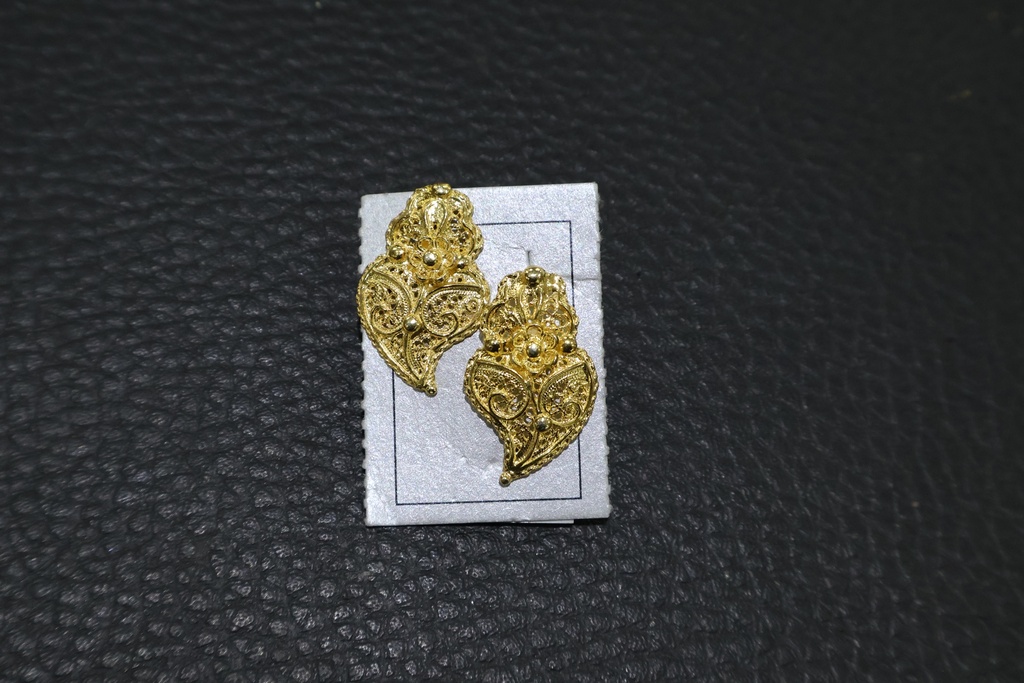 Brincos de Pressão Coração de Viana em Filigrana Dourada