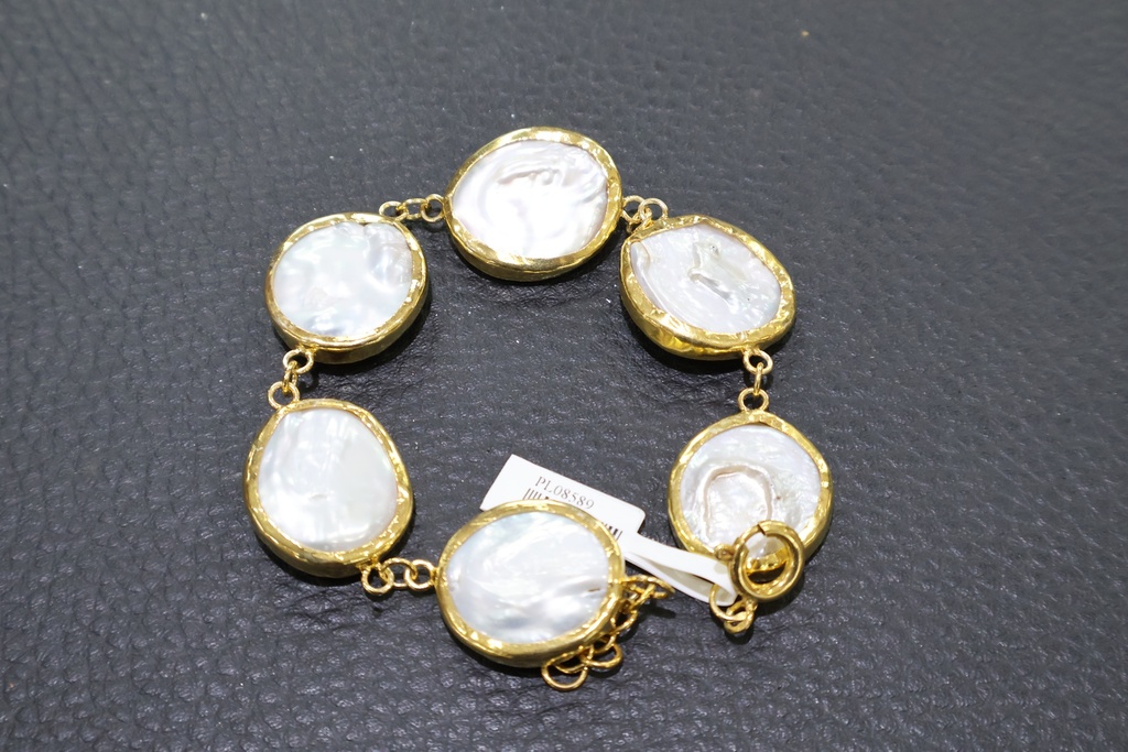 Pulseira de Elos Orgânicos Dourados com Madrepérola