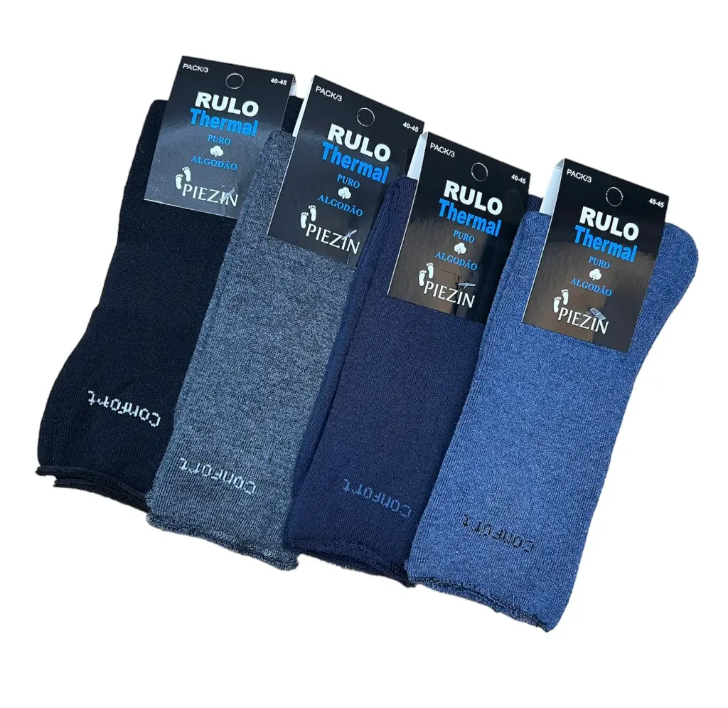 Pack de 4 Peúgas Térmicas sem costuras Algodão Punho Rolo