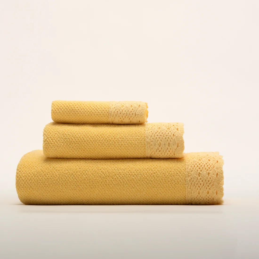 Jogo de Toalhas Amarelo 100% Algodão Stonewashed 500g com Renda – Alícia