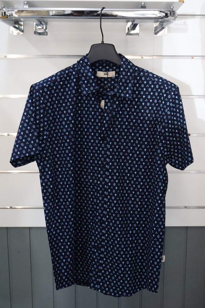 Camisa de Manga Curta Estampada Azul Escura