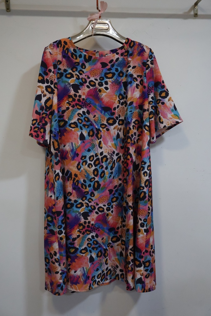Vestido Fluido de Estampado Abstrato e Animal