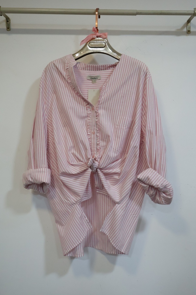 Camisa de Riscas com Folhos e Nó Frontal