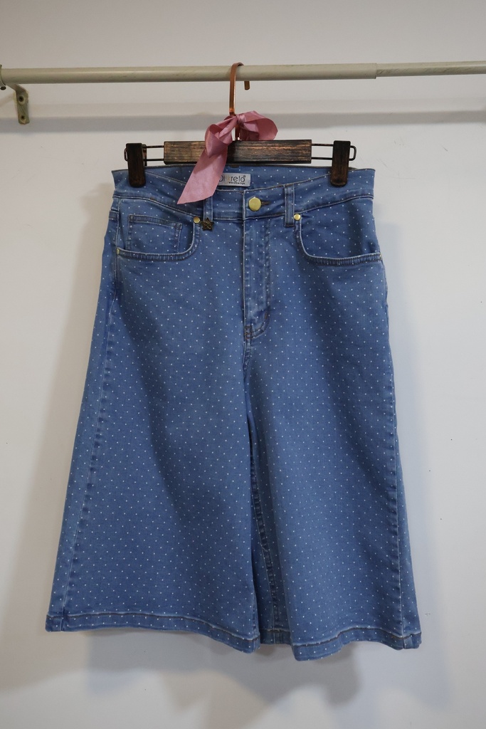 Calças Culotte de Ganga com Pintas Brancas