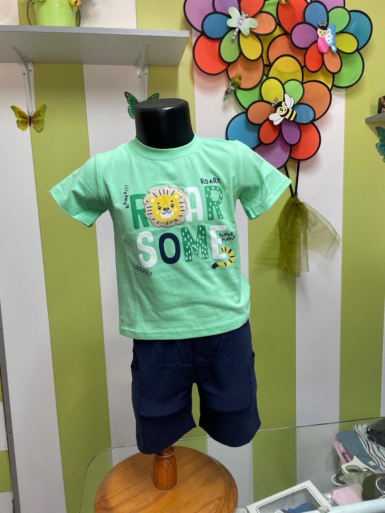 Conjunto Casual Bebé e Criança - T-shirt Leão e Calções