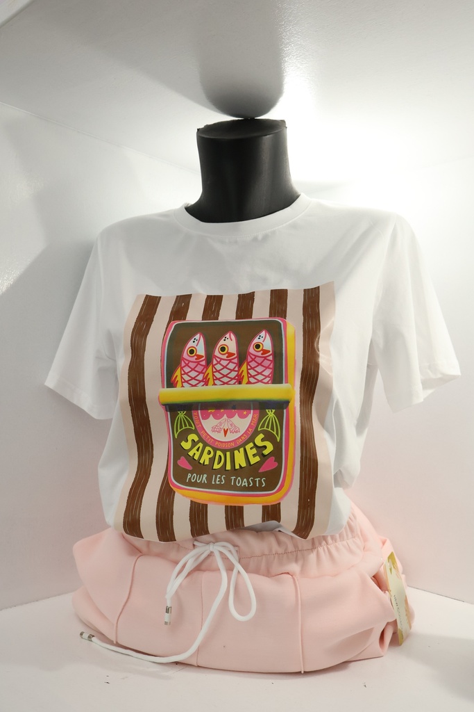 T-Shirt Branca com Estampado "Sardines"