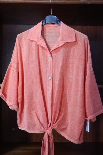 Camisa Cropped em Algodão com Nó Frontal – Salmão Vibrante