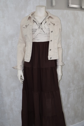 Vestido Maxi Chocolate & Casaco Denim Cru