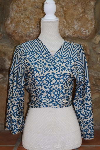 Top Wrap Étnico Azul e Creme