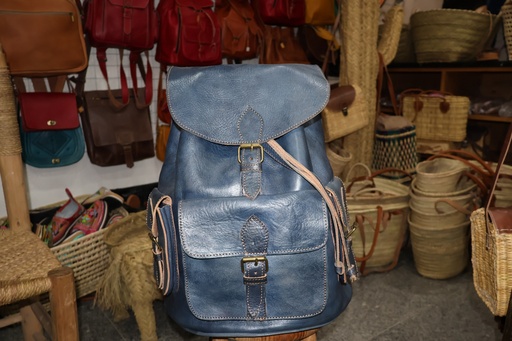 Mochila Rústica em Pele Azul