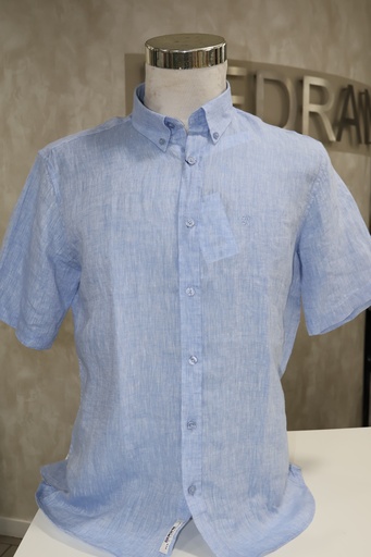 Camisa de Linho Manga Curta Azul Celeste
