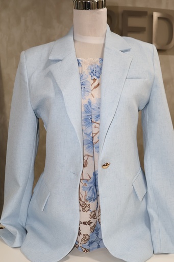 Conjunto Blazer de Linho Azul Celeste e Top Floral