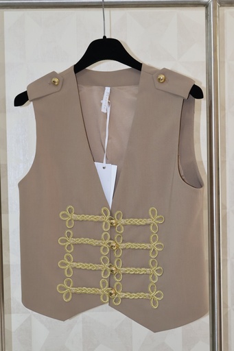Colete Estilo Militar Creme com Alamares Dourados