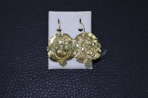 Brincos Regionais de Estilo Barroco em Tom Dourado com Contas Turquesa e Pérolas