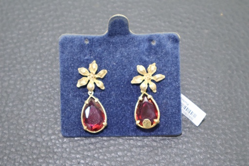 Brincos de Pendente Flor Dourada com Cristal Gota Vermelho Rubi