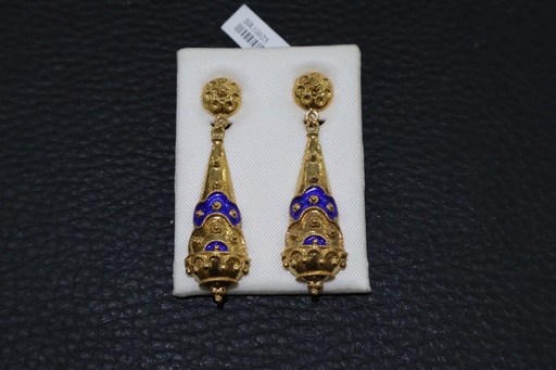 Brincos de Pendente Longo Estilo Custódia Dourados com Esmalte Azul-Cobalto