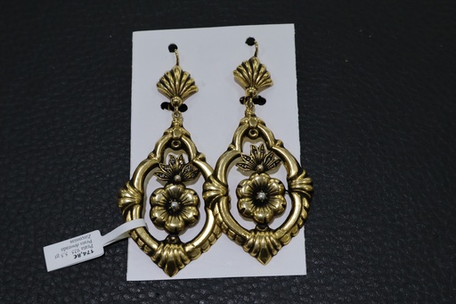 Brincos de Pendente à Rainha em Prata Dourada Envelhecida com Flor e Zircónias