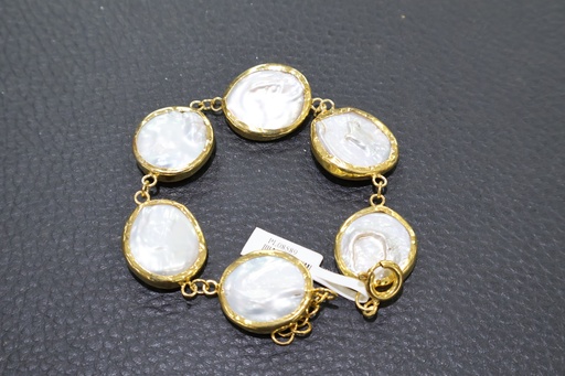 Pulseira de Elos Orgânicos Dourados com Madrepérola