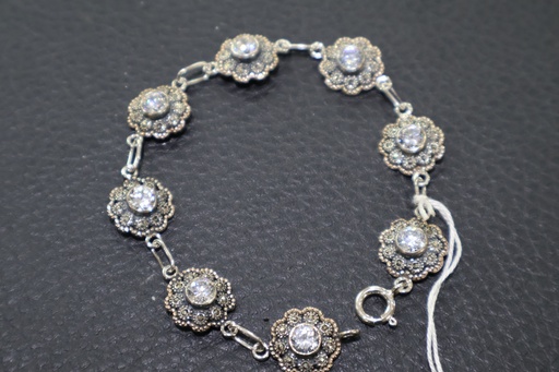 Pulseira de Elos Florais em Prata Envelhecida com Cristais e Marcassitas