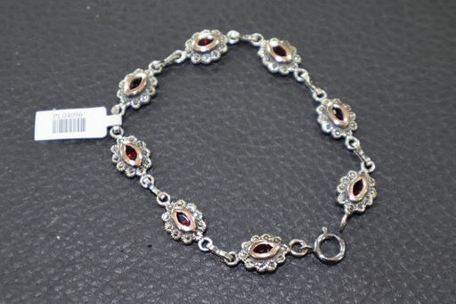 Pulseira de Elos Florais em Prata Envelhecida com Granadas e Marcassitas