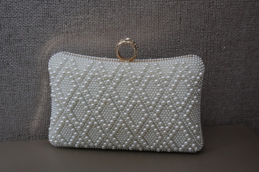 Mala Clutch de Festa Rígida com Pérolas e Fecho Anel de Strass