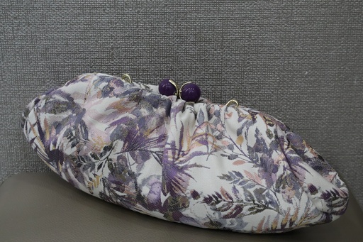 Mala Clutch de Tecido Floral Roxo com Fecho de Esferas Clássico