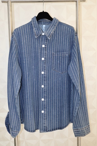Camisa de Ganga com Riscas em Strass
