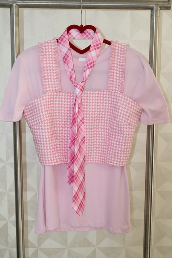 Conjunto de T-shirt com Top Sobreposto Pied-de-Poule e Gravata