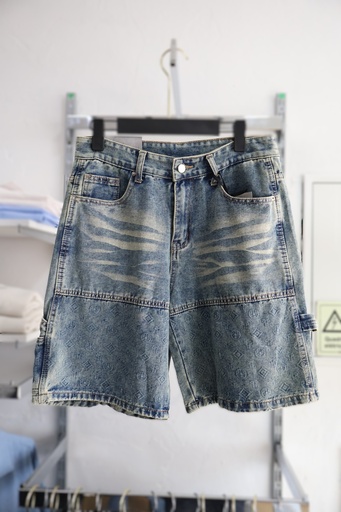 Calções Denim "Vintage Wash" com Textura