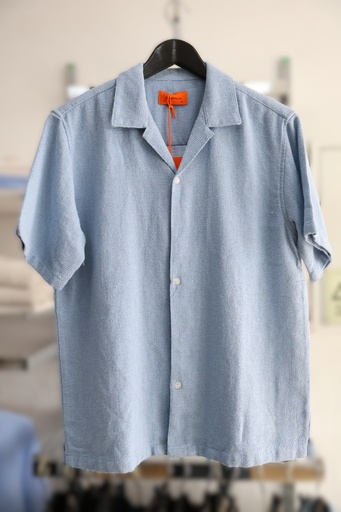 Camisa de Manga Curta Texturizada Azul
