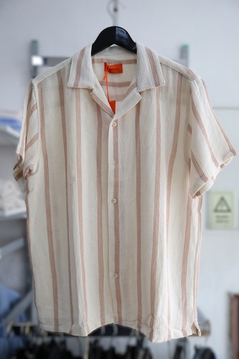 Camisa de Manga Curta Texturizada às Riscas Terracota
