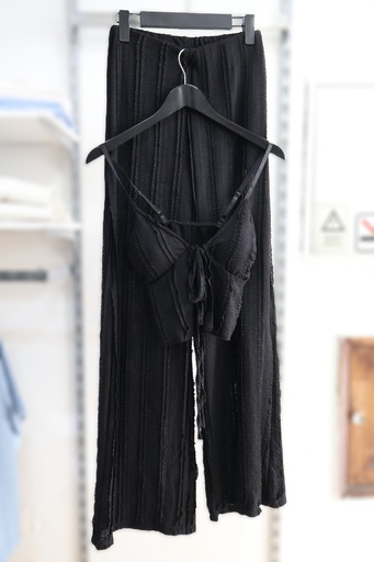 Conjunto de Top e Calças Texturizado Preto