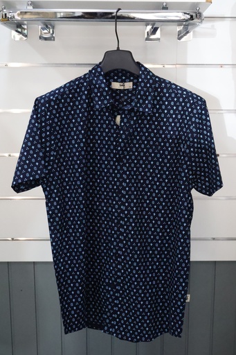 Camisa de Manga Curta Estampada Azul Escura