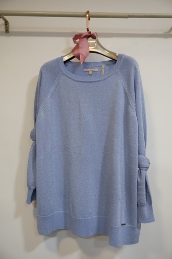 Camisola de Malha com Brilho e Detalhe de Nó Azul Celeste