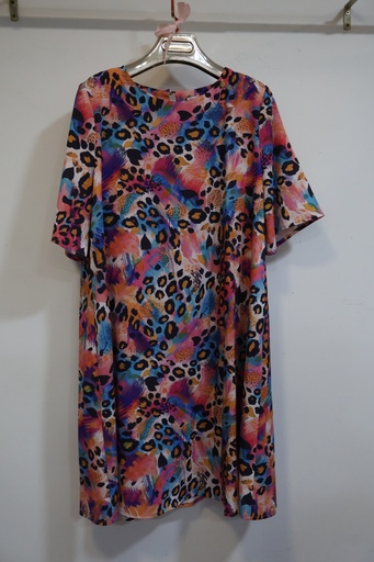 Vestido Fluido de Estampado Abstrato e Animal