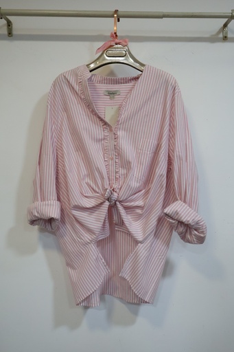 Camisa de Riscas com Folhos e Nó Frontal