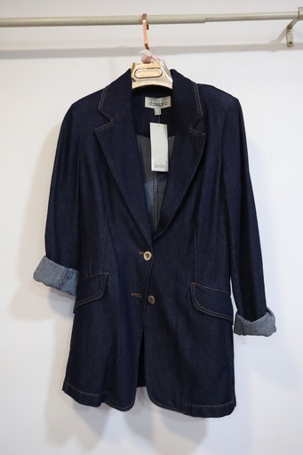 Blazer de Ganga Escura com Costuras em Contraste