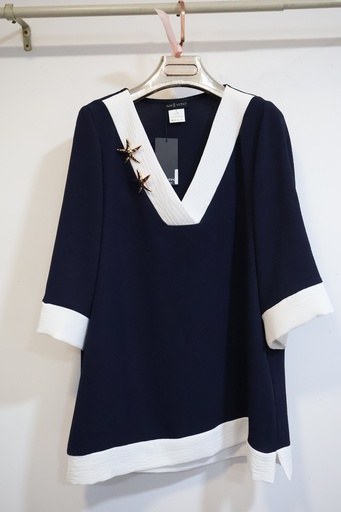 Túnica Fluida Azul-Marinho com Detalhes Náuticos