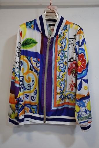 Casaco Bomber Acetinado de Estampado Mediterrâneo