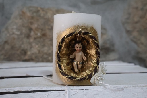 Vela Decorativa com Menino Jesus em Nicho Dourado