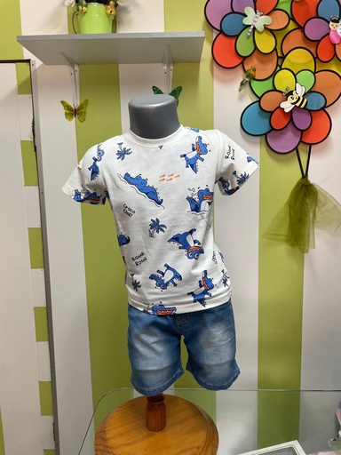 Conjunto Casual Bebé e Criança - T-shirt com Padrão Divertido e Calções de Ganga
