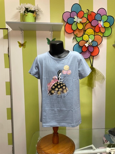 T-shirt Casual Bebé e Criança - Ilustração Menina e Balões