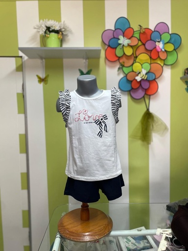 Conjunto Casual Bebé e Criança - Top com Folhos às Riscas e Calções