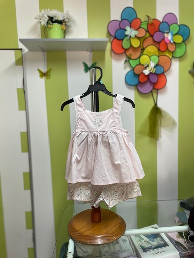 Conjunto Casual Bebé e Criança - Túnica Rosa e Calções Florais