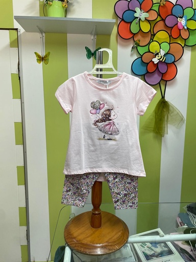 Conjunto Casual Bebé e Criança - T-shirt Ilustrada e Leggings Florais