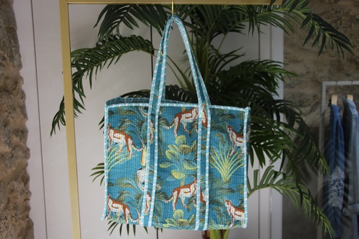 Mala Tote Acolchoada com Estampado Tropical e Leopardos